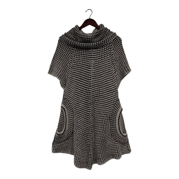 Sisters Womens Black Cream Knit Cowl Neck Short-Sleeved Sweater Dress Artzy Sz M - Picture 1 of 16